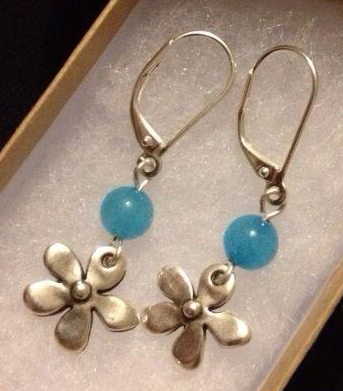 SKY BLUE QUARTZITE SILVER FLOWER DROP EARRINGS