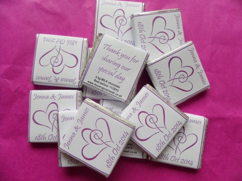 PURPLE HEARTS ENTWINED - mini 4.5g chocolate favour