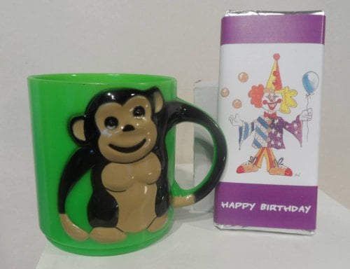 MONKEY CHOC 'n' MUG - 40g personalised bar in child's plastic mug