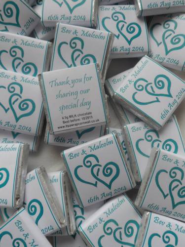 HEARTS ENTWINED (teal) - mini 4.5g chocolate favour
