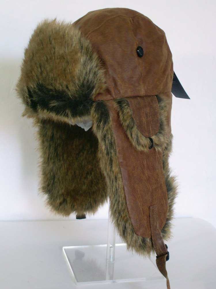 Whiteley Unisex Real Leather Trapper with Faux Fur BROWN