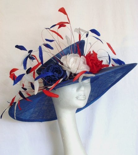 Stunning handmade Red, White & Blue large brimmed hat
