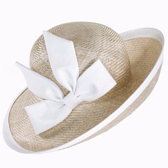 Whiteley hat 011/400 String Nude & White linen trim