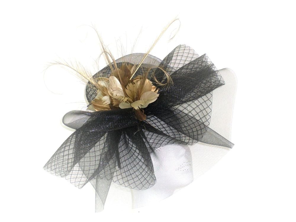 Black and Gold large crin fascinator ANN-018