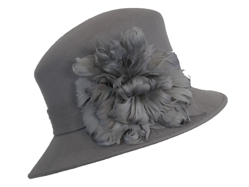 Mid Grey Wool Felt Hat with Feather detail 3872