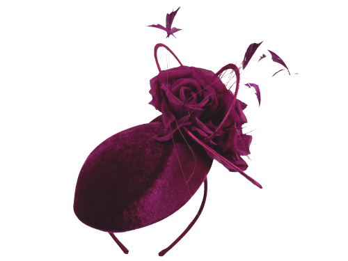 Merlot wine velvet side pill box hat by Maddox A14F17