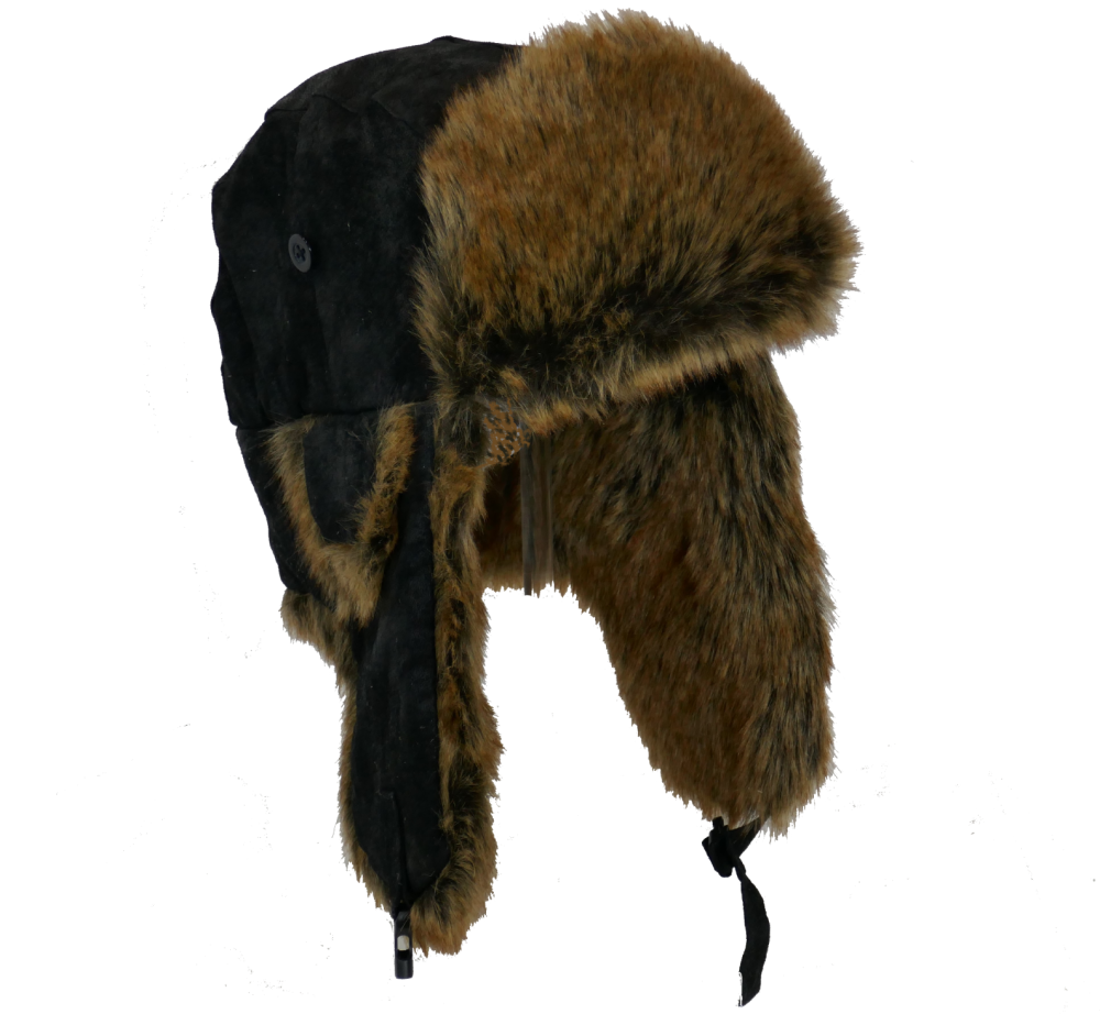Whiteley Unisex Real Leather Trapper with Faux Fur BLACK