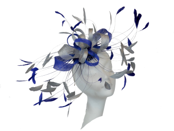 DARCY Handmade feather Fascinator Royal Blue and Silver