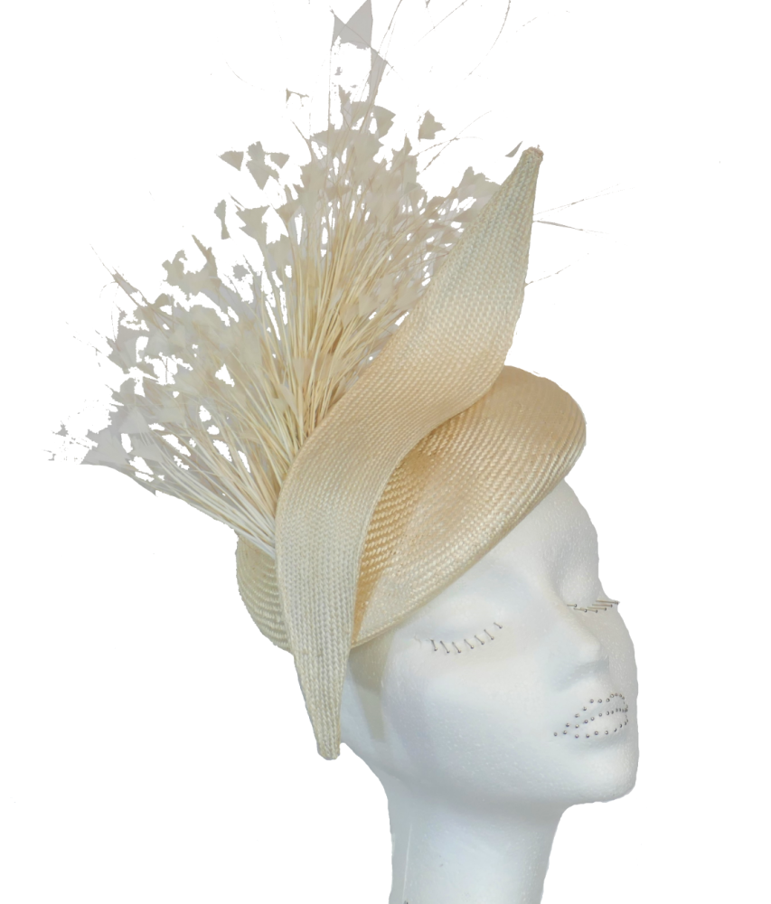 Ivory cream pill with dramatic feathers by Whiteley 434/607