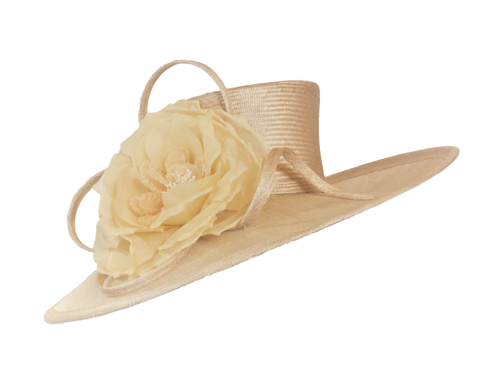 Large Calico Natural Nude hat w silk rose WHC 645/129