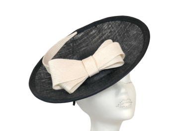 Dark navy disc hat with  Ivory bow  WHC 643/142