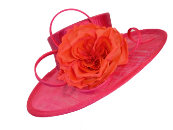 Cerise pink hat with dark orange silk rose WHC 645/129