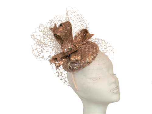 Rose gold sequin pillbox hat JB066