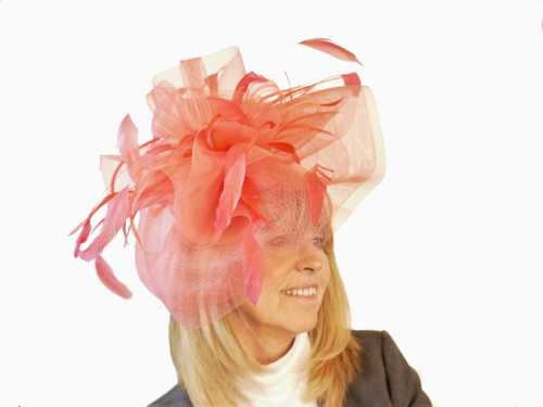 Crin fascinator JB20/165 available in Coral, Champagne or Red