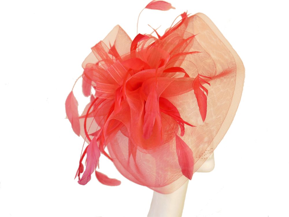 Crin fascinator JB20/165 available in Coral, Champagne or Red