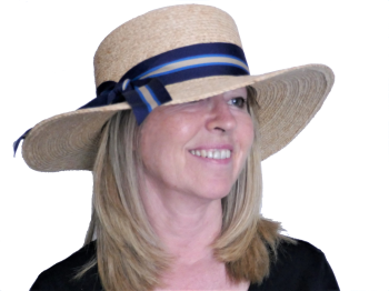 Ladies boater style straw sunhat OS-232 Blue band