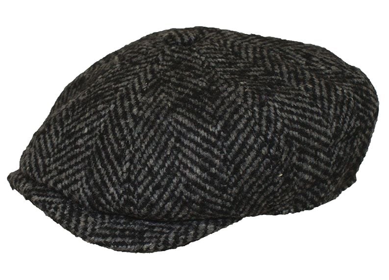 Denton Hats 8 pc Chunky Tweed cap - Grey herringbone CH3