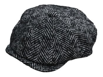 Denton Hats 8 pc Chunky Tweed cap - Black/wt herringbone CH4