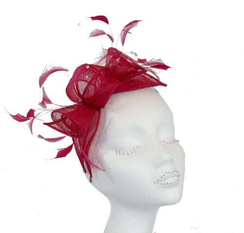 Sinamay & Crystal fascinator CF1 ROUGE