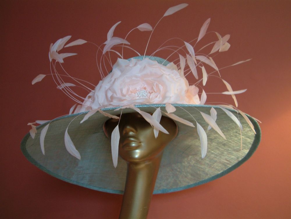 OLIVIA Aqua and soft pink Large Brim Hat