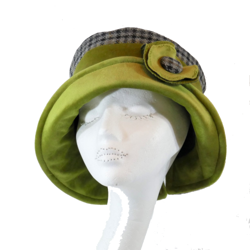 Olive velvet Cloche style ladies hat 