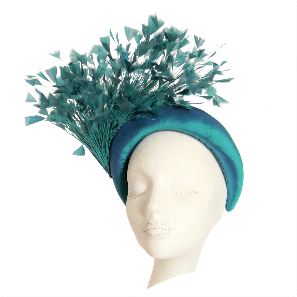 Handmade by Anna at The Beverley Hat Company - Teal silk headband with cut 