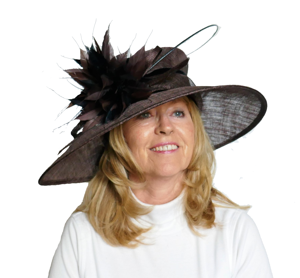 Winter Maddox wedding hat in brown velvet trim / black /choc feathers A11H08