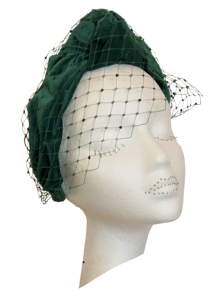 Bottle Green Velvet knotted headband with veiling & crystals FM-9617