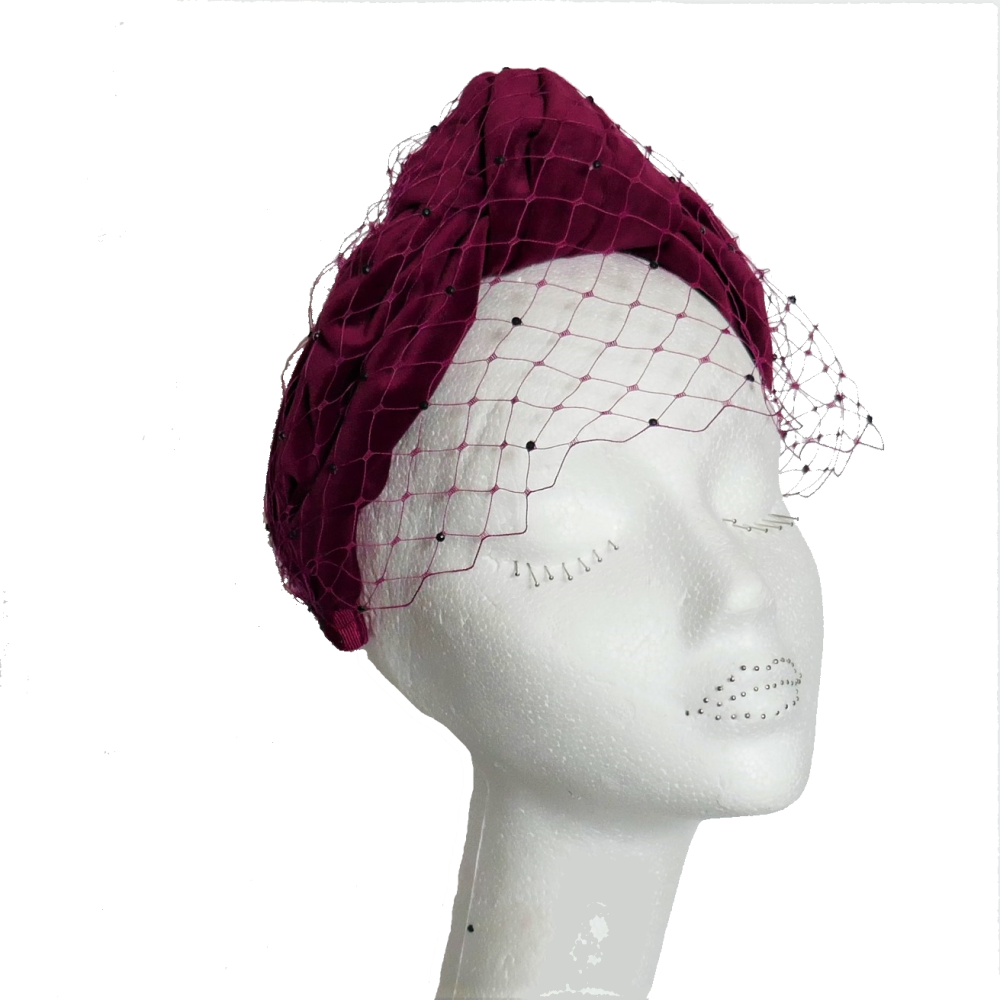 Red Wine Velvet knotted headband with veiling & crystals FM-9617