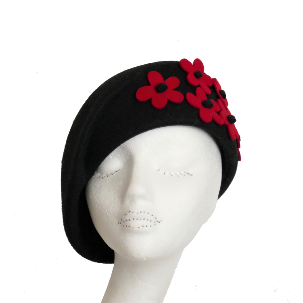 Vintage 1940's style Woolfelt hat with Poppy detail ANN-050
