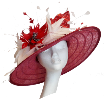 Large poppy red & white hat with sequin leaf  FA-BL8910