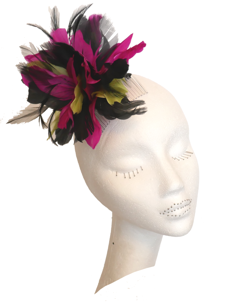 Pink, Black & Lime Feather fascinator 12057
