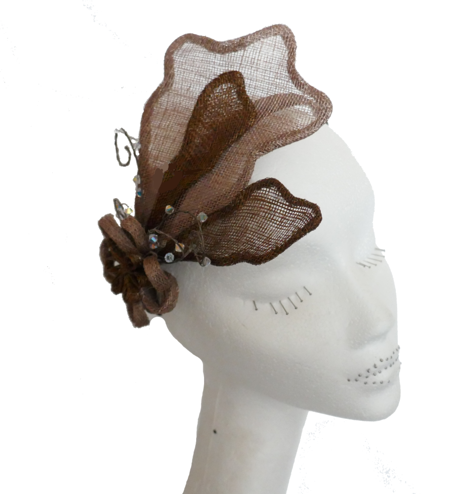 Sinamay & Crystal headband in Chocolate Browns ANN-043