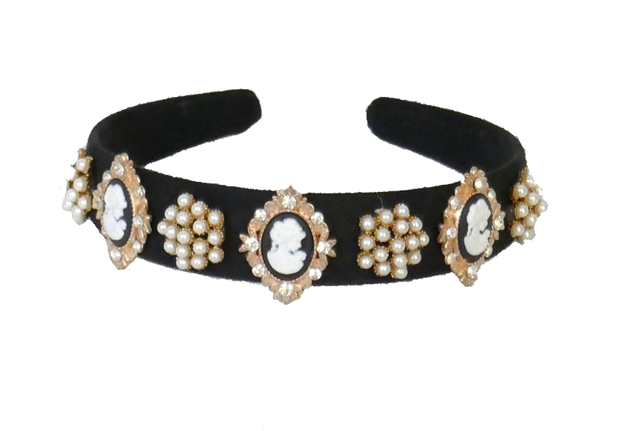 Black velvet headband cameo & diamante detail ANN-SS