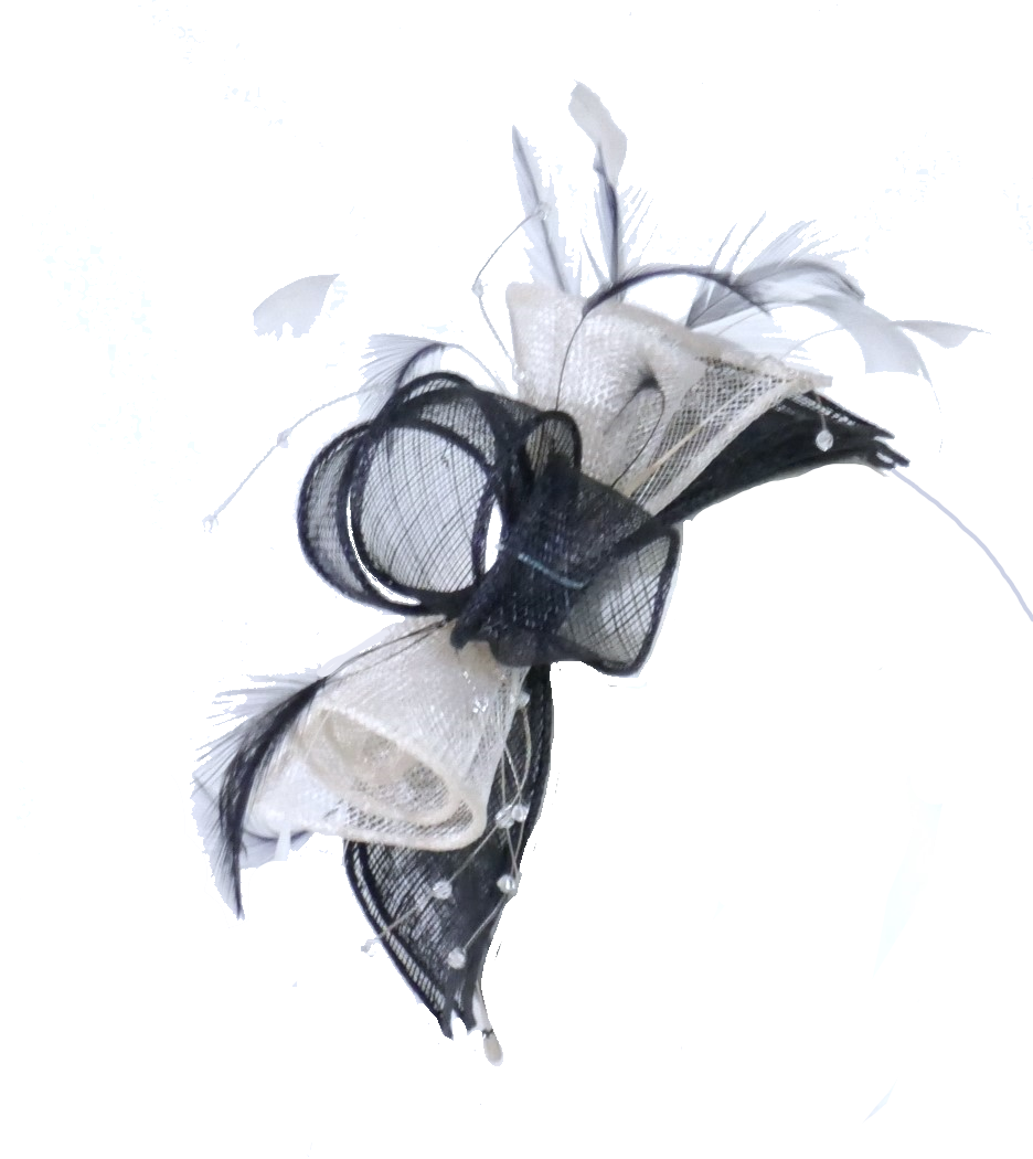 CF1 - Sinamay & Crystal fascinator Navy & White