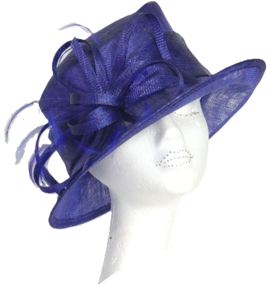 Small brim Sinamay hat AH3 in Sapphire