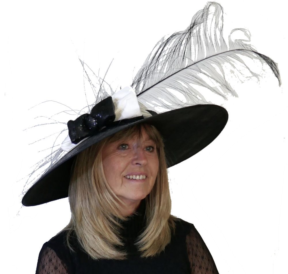 Ivory silk & Black sequin hat BM172