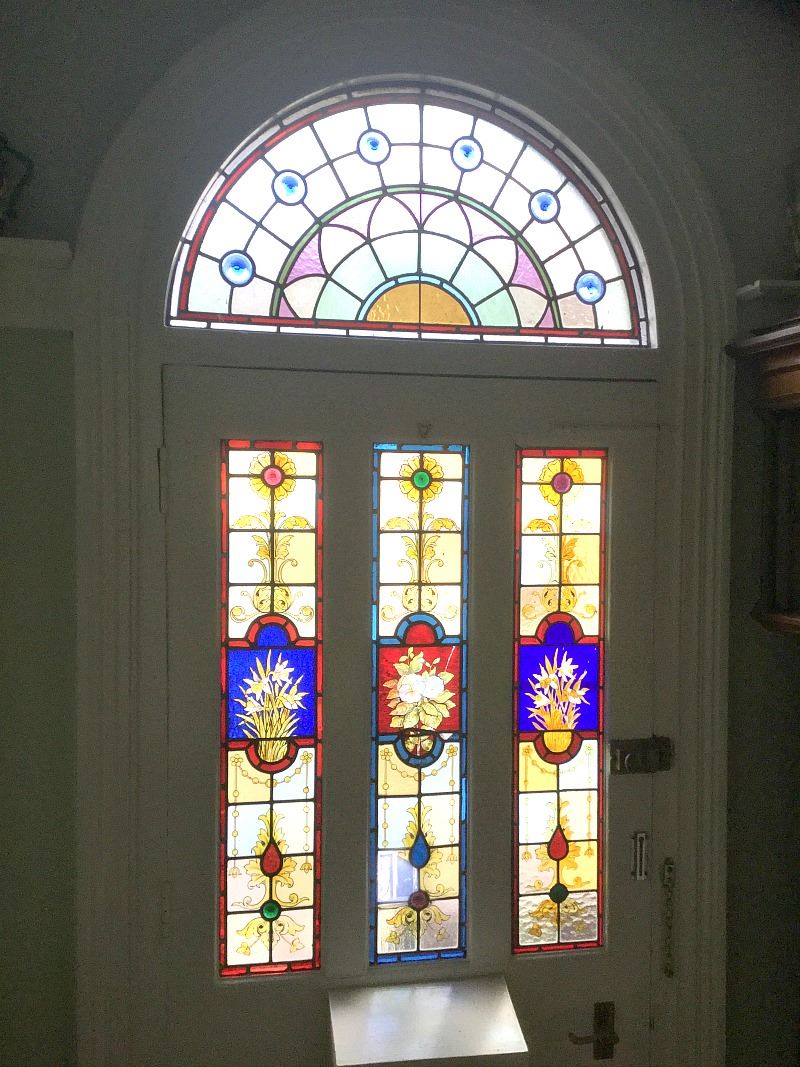 Traditional painted stained glass in front door