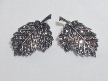 Art Deco Marcasite Sterling Silver Stone Clip Earrings 