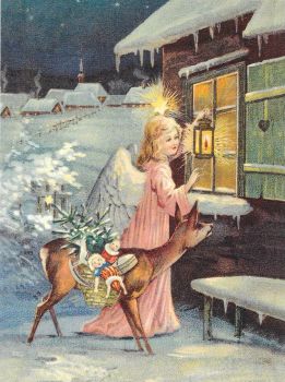 Christmas Angel Deer Presents Post Card 3049