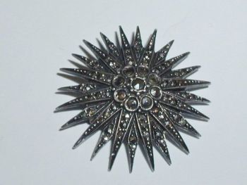 Art Deco Marcasite Sterling Silver Star Burst Brooch Pin 