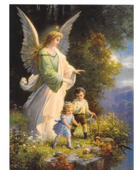 Antique Style Post Card Guardian Angel Watching Children