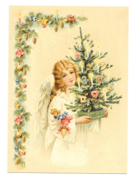 Antique Style Post Card Christmas Tree Angel Decorations 