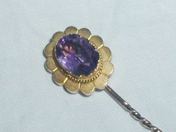 18 ct Gold Amethyst Stick Pin Collet Set Fancy Gallery