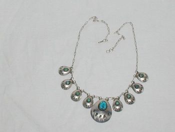 Vintage Mexican Turquoise Sterling Silver Necklace Graduated Panelled