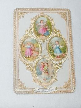  Victorian Embossed Antique Victorian Paper Lace Birthday Card C1890s Angels