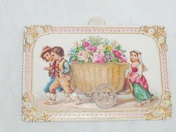  Victorian Embossed Antique Victorian Paper Lace New Year Greeting Card C1890s Children