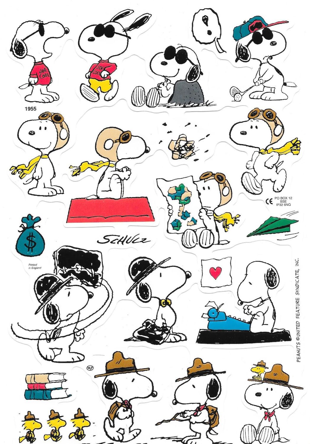 1955 - Snoopy Joe Cool Shultz Charlie Brown Peanuts Scrap Sheet Se5