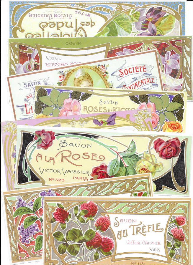  Scrap Set 14.  Art Nouveau Style Perfume Labels x 80 Sheets