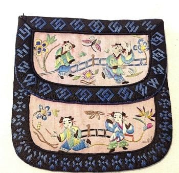 Antique Chinese Embroidered Silk Purse Flowers